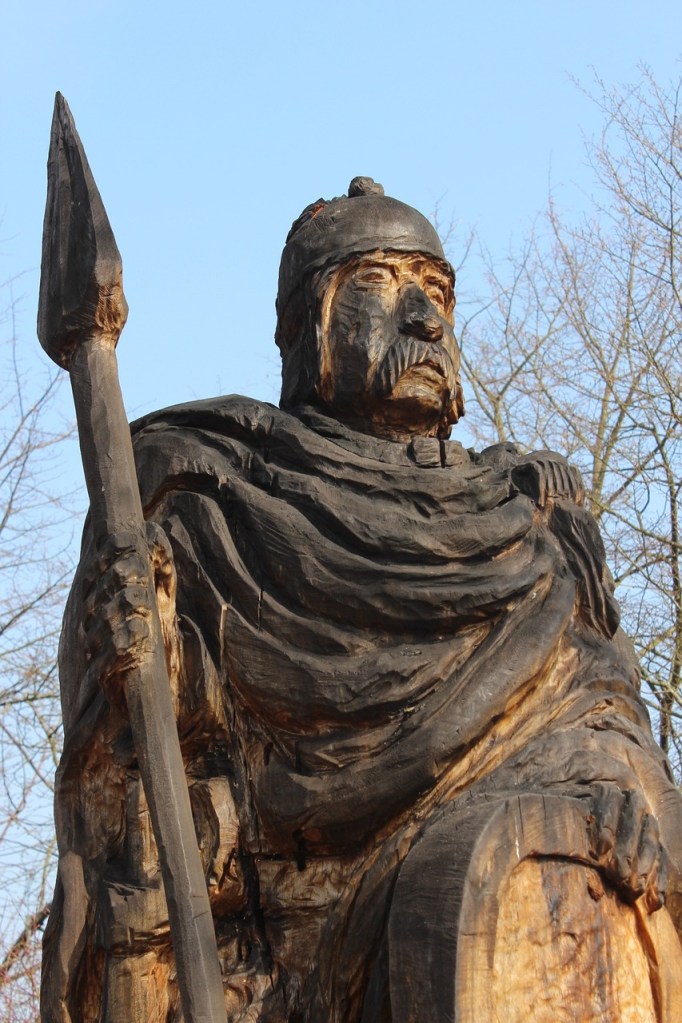 Celtic statue. Solider with spear.
